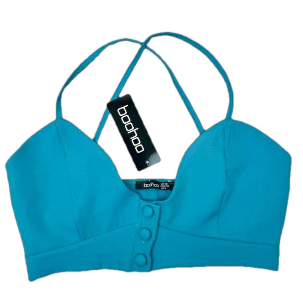Boohoo Women's Tailored Button Bralet Azure Blue Size 10